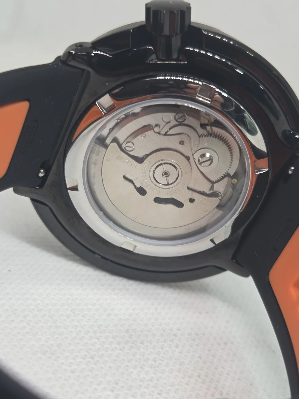 Custom 47mm Automatic Seiko Mod Watch NH35 Black and Orange Tuna Canned Diver